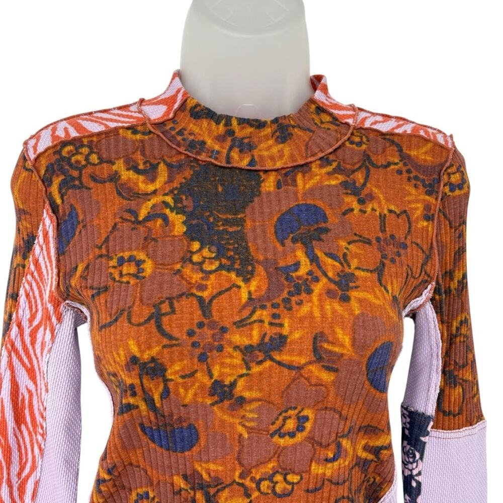 Free People Meadow Mix Long Sleeve Top Mixed Print Mock Neck Multicolor Small - Picture 8 of 15